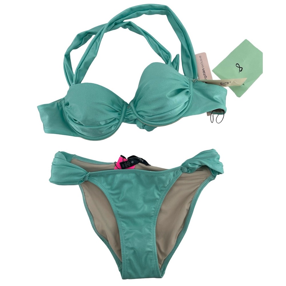 BLOOMINGDALES AQUA Women's Bikini Set Swimsuit Teal Shimmer Polyamide Size XS